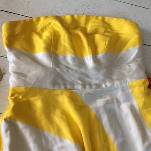 Anthropologie Yellow and White Strapless Dress